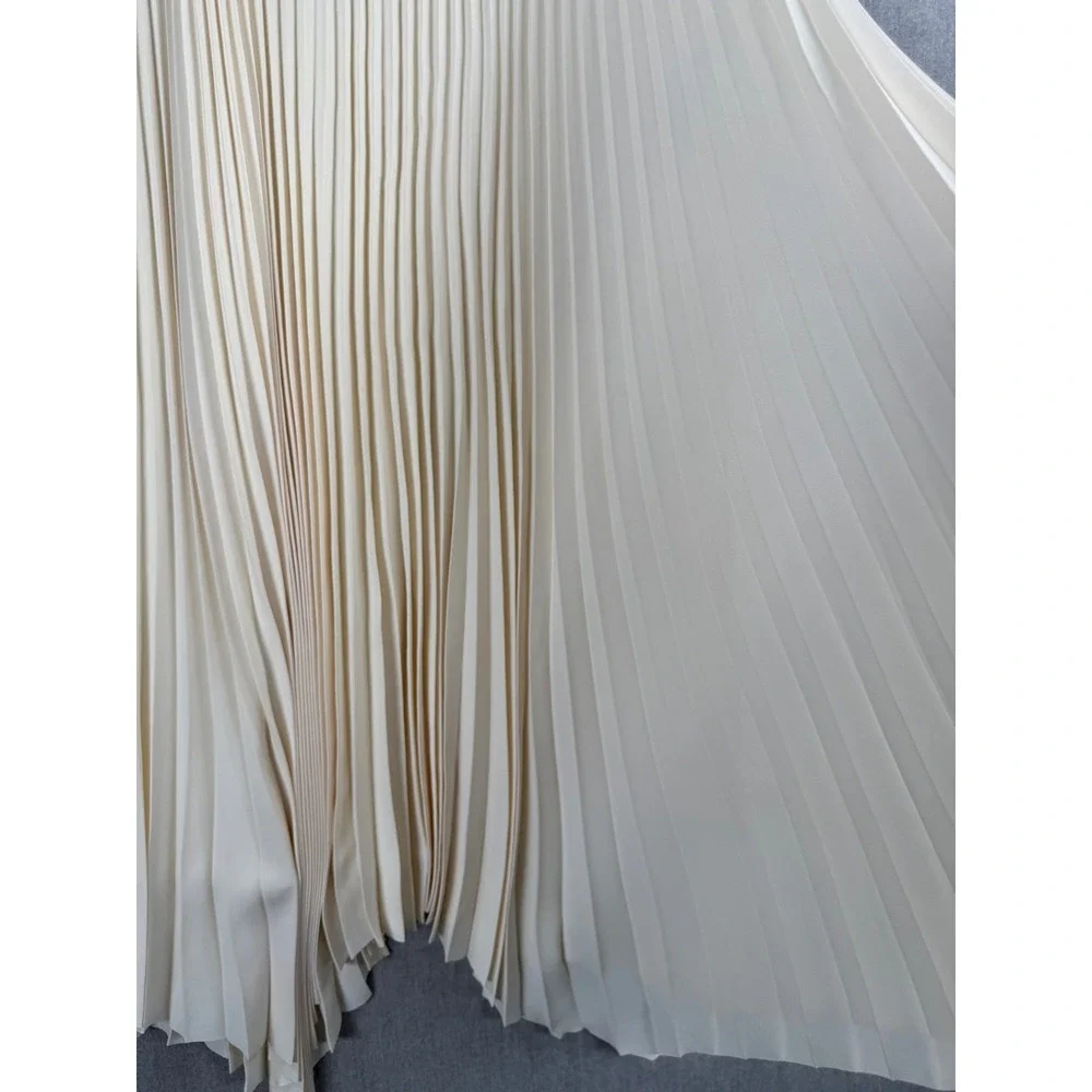 Tory Burch Sunburst Cream Pleated Handkerchief Hem Midi Skirt 74980 Womens Sz 6‎